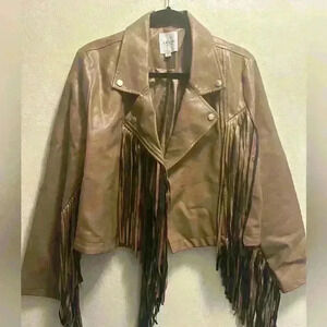 Le Lis collection- leather jacket with fringe. Size: M